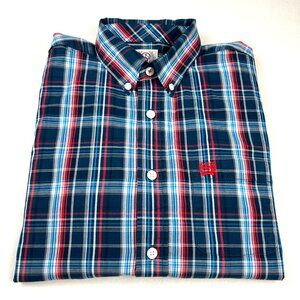 Cinch Womens Shirt Large 12 Plaid Button Blue Red Long Sleeve Embroidered Logo